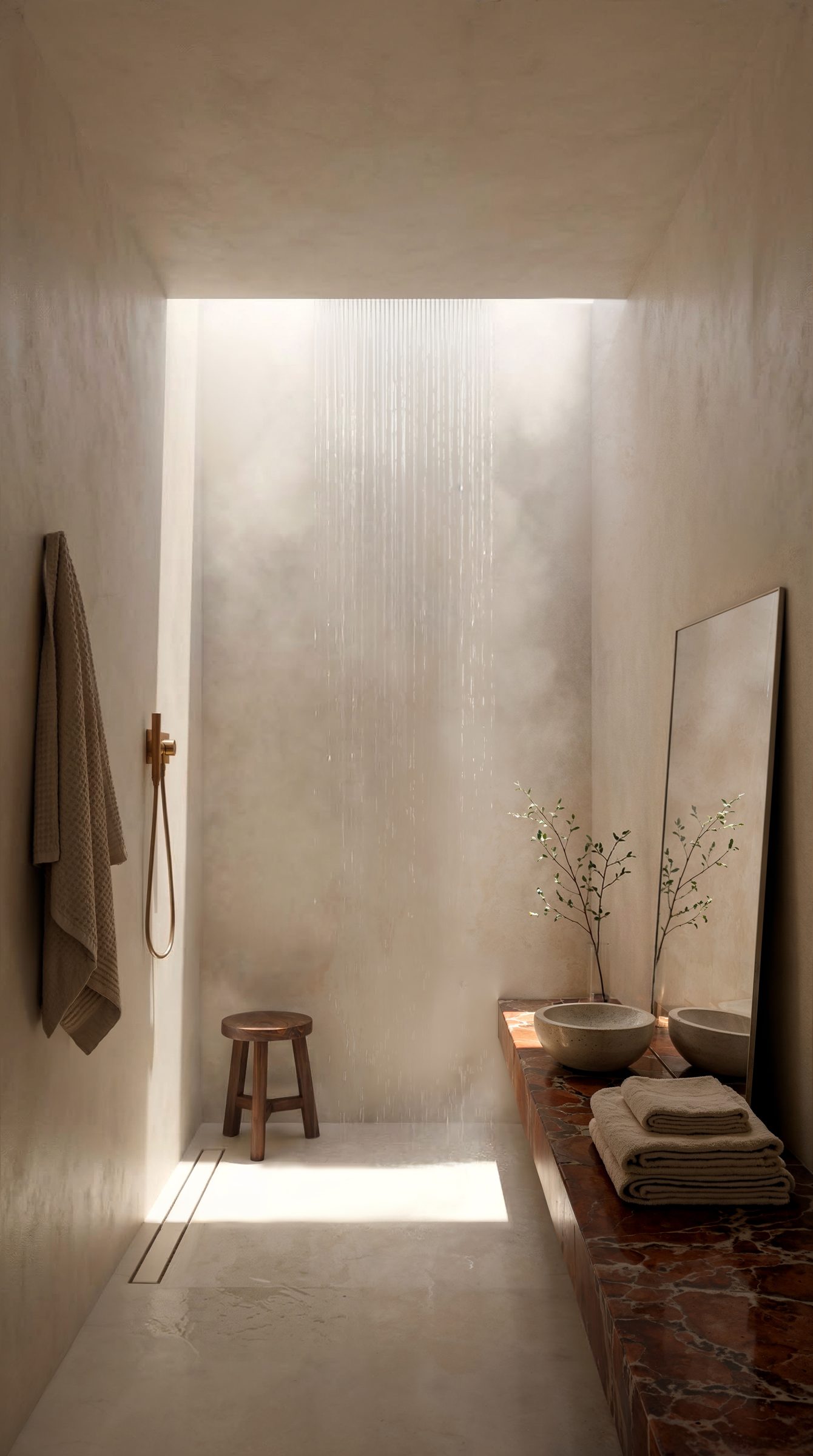Cuarto de baño con cascada de luz cenital